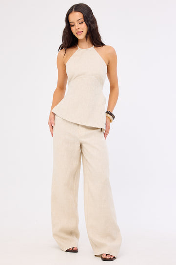 Perfect Stranger Reese Mid Rise Linen Pants Oat