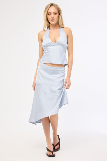 Perfect Stranger True Romance Satin Midi Skirt Ice Blue