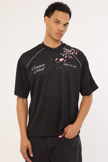 Common Need Sakura V Neck Jersey Off Black