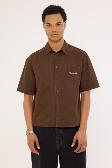 Common Need Percival Boxy Cropped Shirt Washed Brown