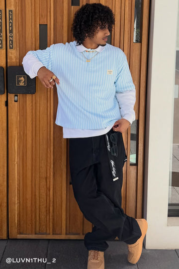 Common Need Eton Boxy Cropped Polo Blue Stripe