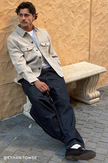 Common Need Blanco Pleated Baggy Jean Raw Indigo