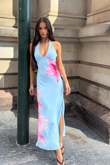 Luck + Trouble Loula Bloom Maxi Dress Light Blue