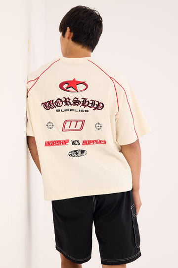 Worship Frequency Panel Oversize Cropped Raglan Tee Zine