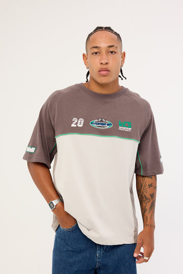 Worship Pit Crew Panel Oversize Raglan Tee Worn Black