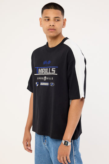 Thrills Rapid Fire Panel Box Fit Oversize Cropped Tee Black