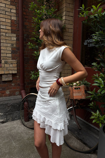 Luck + Trouble Kelsie Lace Splice Mini Skirt White