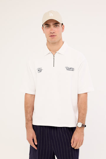 Common Need Club 1993 Cropped Quarter Zip Polo White