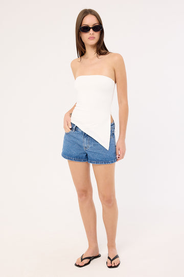 Luck + Trouble Halle Low Rise Denim Short Mid Blue Denim