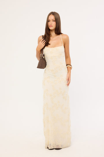 Luck + Trouble Nala Lace Up Back Maxi Dress Cream