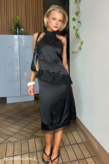 Luck + Trouble Alexa Lace Midi Skirt Black