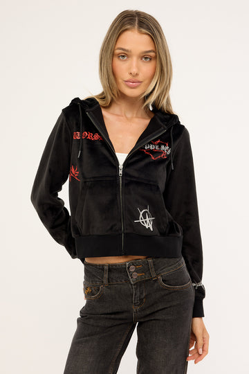 Worship Scratch Velour Zip Thru Hood Black