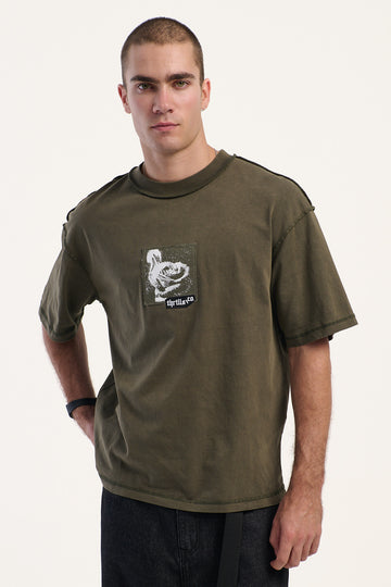 Thrills Rose Brigade Box Fit Oversize Cropped Tee Olive Night