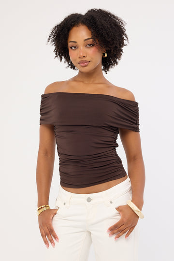 Perfect Stranger Rhiannon Off Shoulder Top Brown