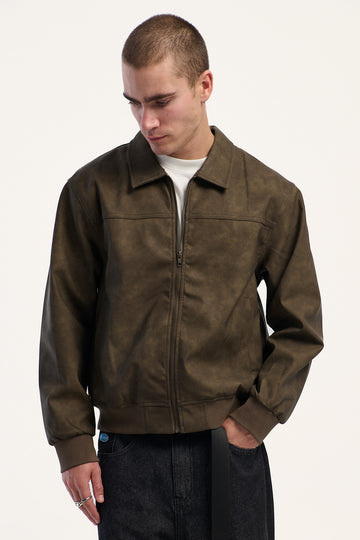 Thrills Deep In The Heart Of Byron Faux Leather Work Jacket Brown