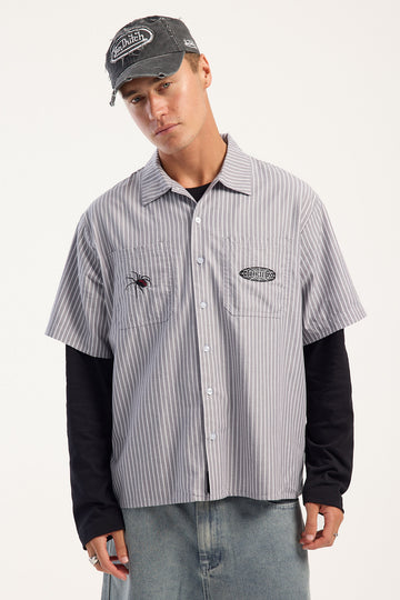 Thrills Web Of Deceit Cropped Short Sleeve Work Shirt Black