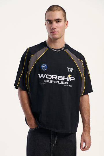 Worship Laser Oversize Raglan Panel Tee - Black Black