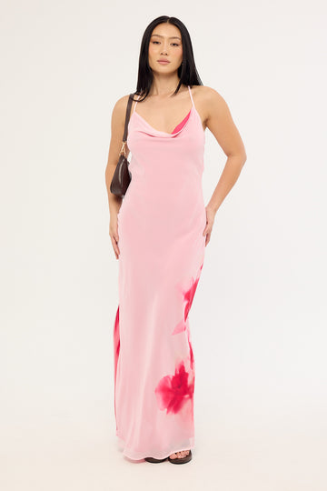 Luck + Trouble Magnolia Bloom Maxi Dress Pink Print