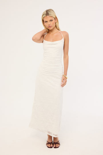 Luck + Trouble Celeste Lace Midi Dress White