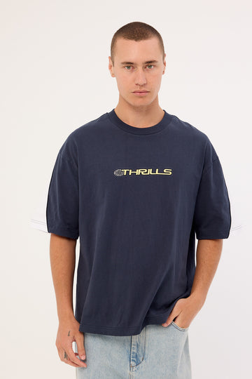 Thrills Eclipse Panel Box Fit Oversize Cropped Tee Total Eclipse Navy