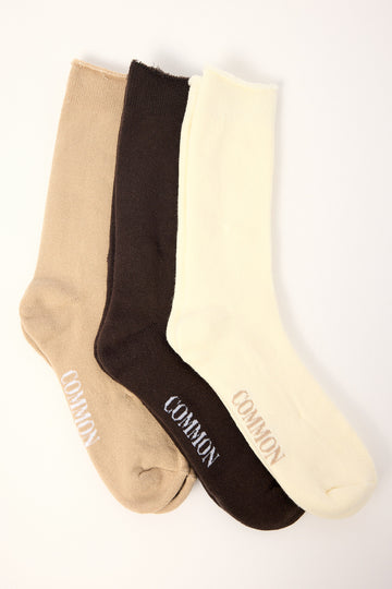 Common Need Muted Sock 3 Pack Brown/Tan/Cream