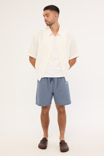 Common Need Flintmore Elastic Waist Short Blue Check