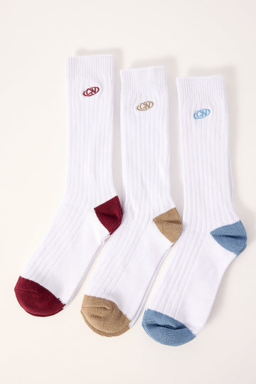Common Need Shield Sock 3 Pack Burgundy/Taupe/Light Blue