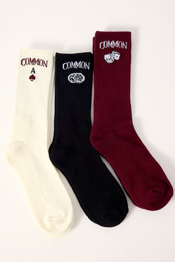 Common Need Stake Sock 3 Pack Black/Burgundy/White