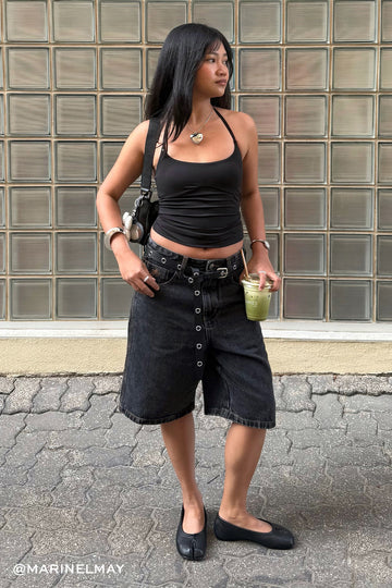 L&t Halter Tie Recycled Tank Top Black