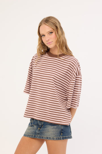 Lioness Bloom Short Sleeve Chocolate Blush Stripe