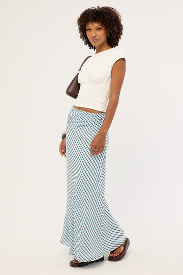 Luck + Trouble Aliyah Stripe Maxi Skirt Blue and Brown