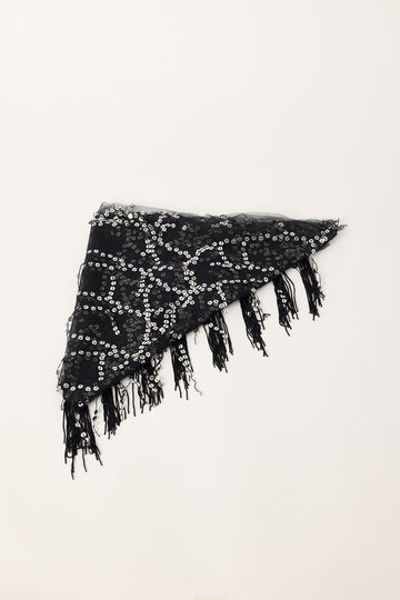 Token Sequin Tassel Scarf Black