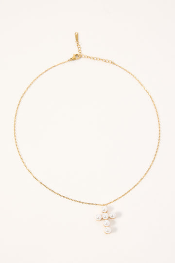 Token Elaine Cross Pearl Necklace Gold