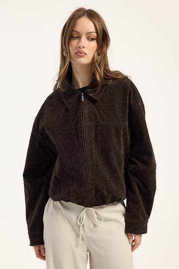 Perfect Stranger Greta Faux Suede Jacket Bitter Chocolate