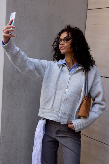Luck + Trouble Zola Knit Zip Thru Grey Marle