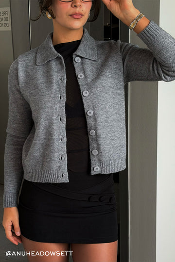 Luck + Trouble Kleo Collared Knit Cardigan Grey Marle