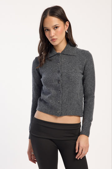 Perfect Stranger Maia Collared Knit Cardigan Charcoal