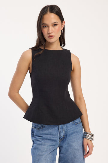 Perfect Stranger Menorca Boat Neck Top Black