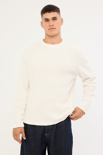 Common Need Channing Waffle Long Sleeve Tee Off White