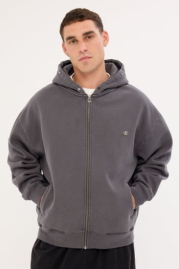 Neovision Frosted Faux Fur Zip Through Street Hoodie Washed Black
