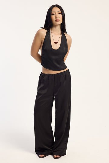 Perfect Stranger Millie Satin Mid Rise Pants Black