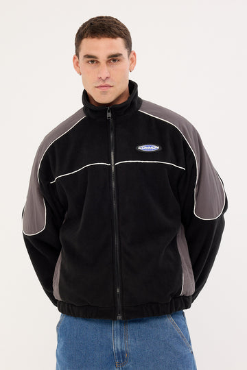 Common Need Rule Polar Fleece Panel Jacket Off Black