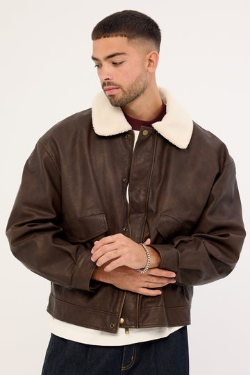 Common Need Claremont Bomber Jacket Dark Washed Brown