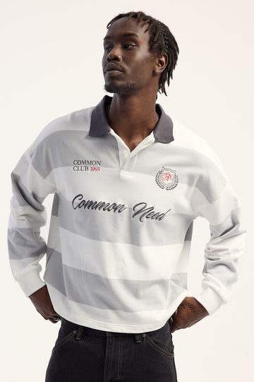 Common Need Stonecrest Cropped Long Sleeve Rugby Polo Grey/Off White Stripe