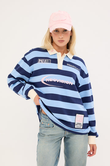 Neovision Dropkick Long Sleeve Rugby Polo Blue Stripe