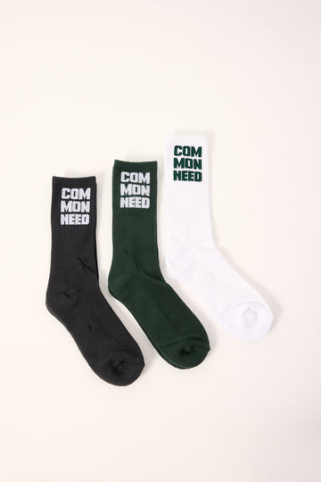 Common Need Tower Sock 3 Pack Dark Green/White/Off Black