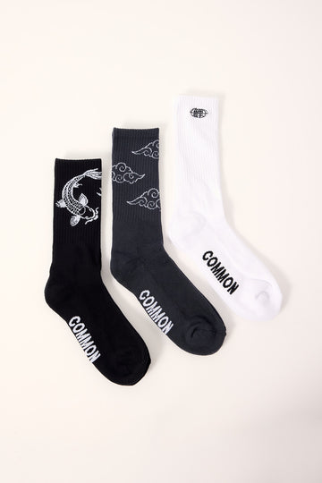 Common Need Koi Fish Sock 3 Pack Black/Dark Grey/White