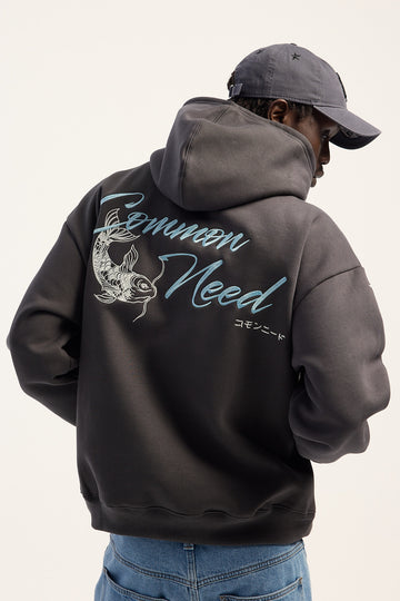 Common Need Koi Fish Boxy Hoodie Off Black