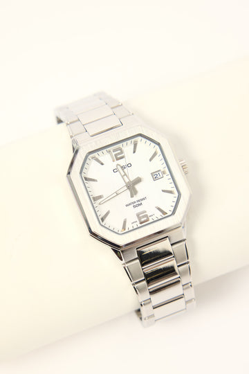 Casio MTPB195D-7A Square Case Analogue Watch Silver