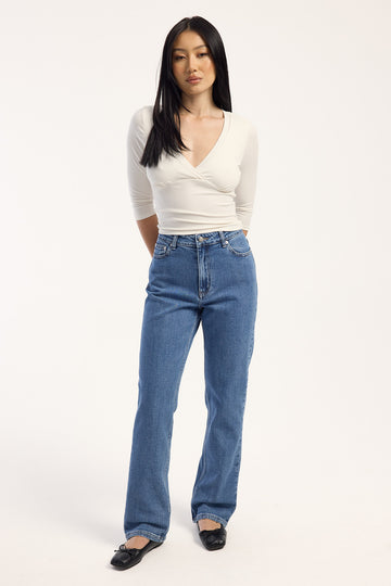 Perfect Stranger High Rise Slim Leg Jean Mid Blue Denim